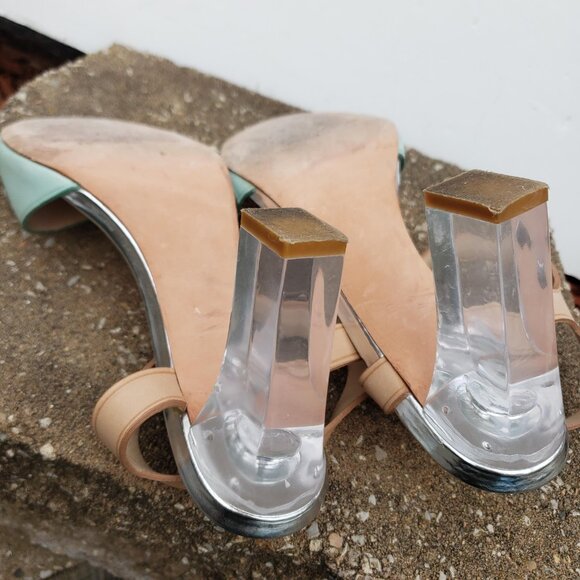 Diane Von Furtenberg Lucite Transparent Chunky Heel Ankle Strap Sandals 8M - Picture 12 of 14